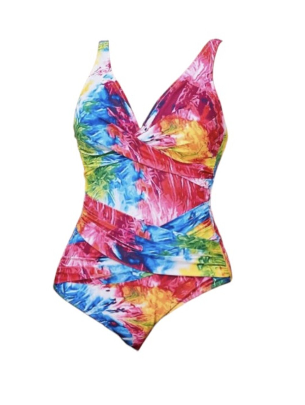 Smismivo Vibrant Tie-Dye Ruched One-Piece Swimsuit Size Large